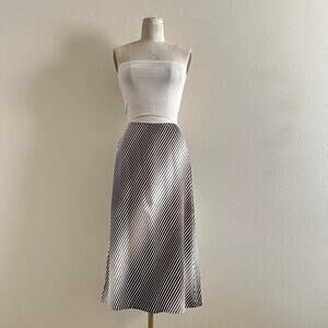 handmade brown cream satin silk blend striped midi skirt